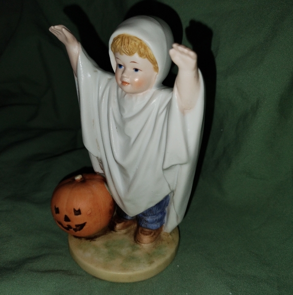 Vintage 1985 Halloween Ghost Pumpkin Denim Days Figurine